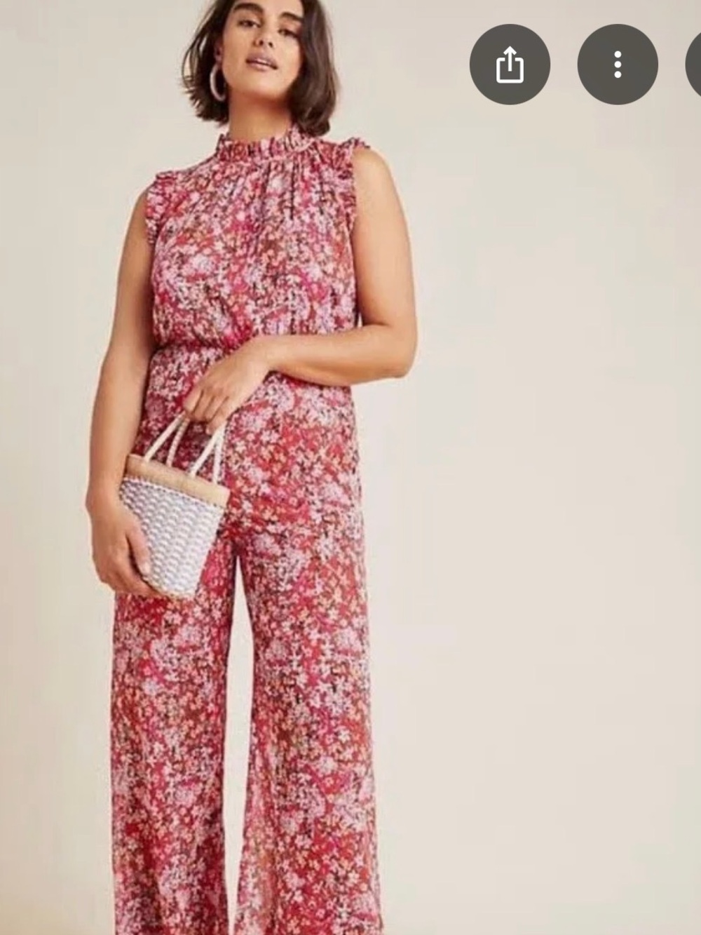 ALI & JAY Red Floral Ruffle-Neck Wide-Leg Jumpsuit